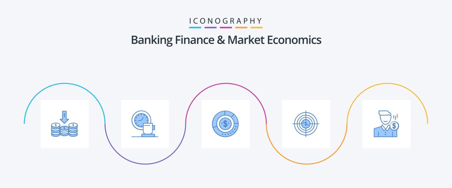 pack d'icônes bleu 5 de la finance bancaire et de l'économie de marché, y compris les statistiques. financier. temps. finance. budget vecteur