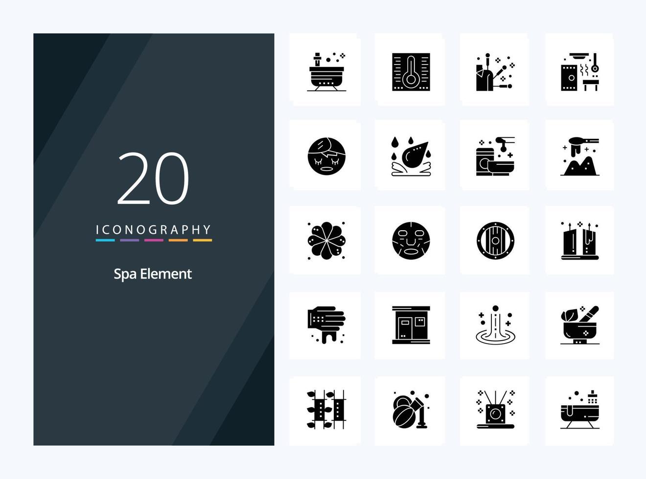 icône de glyphe solide de 20 éléments de spa pour la présentation vecteur