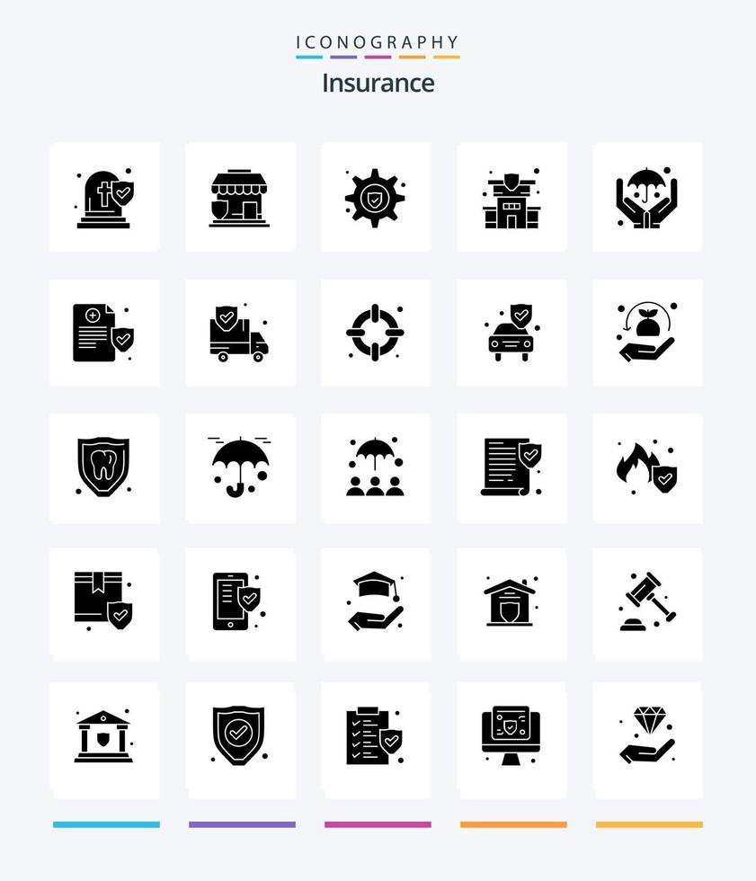 assurance créative pack d'icônes noires unies de 25 glyphes telles que la santé. assurance. paramètre. mains. assurance vecteur