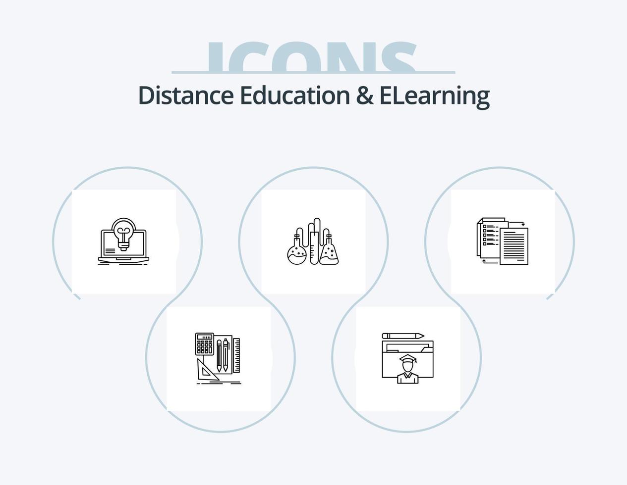 pack d'icônes de ligne d'enseignement à distance et d'apprentissage en ligne 5 conception d'icônes. . lumière. science. ampoule. histoire vecteur