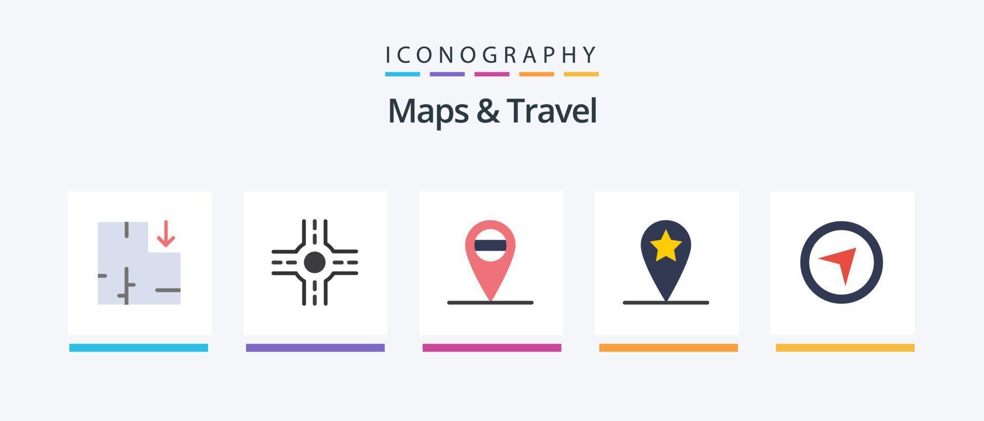 cartes et pack d'icônes plat 5 de voyage, y compris. direction .. conception d'icônes créatives vecteur