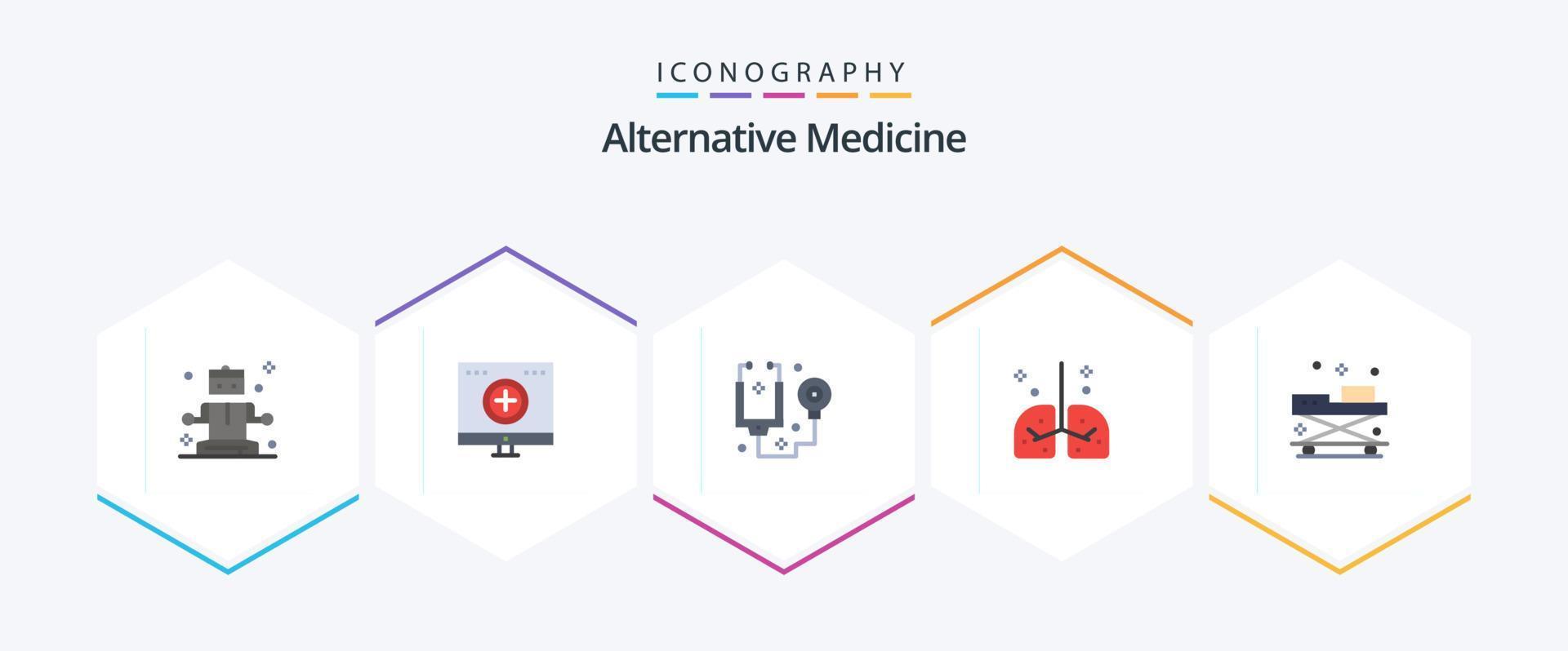 pack d'icônes plates médecine alternative 25, y compris ambulance. médical. médecin. poumons. santé vecteur