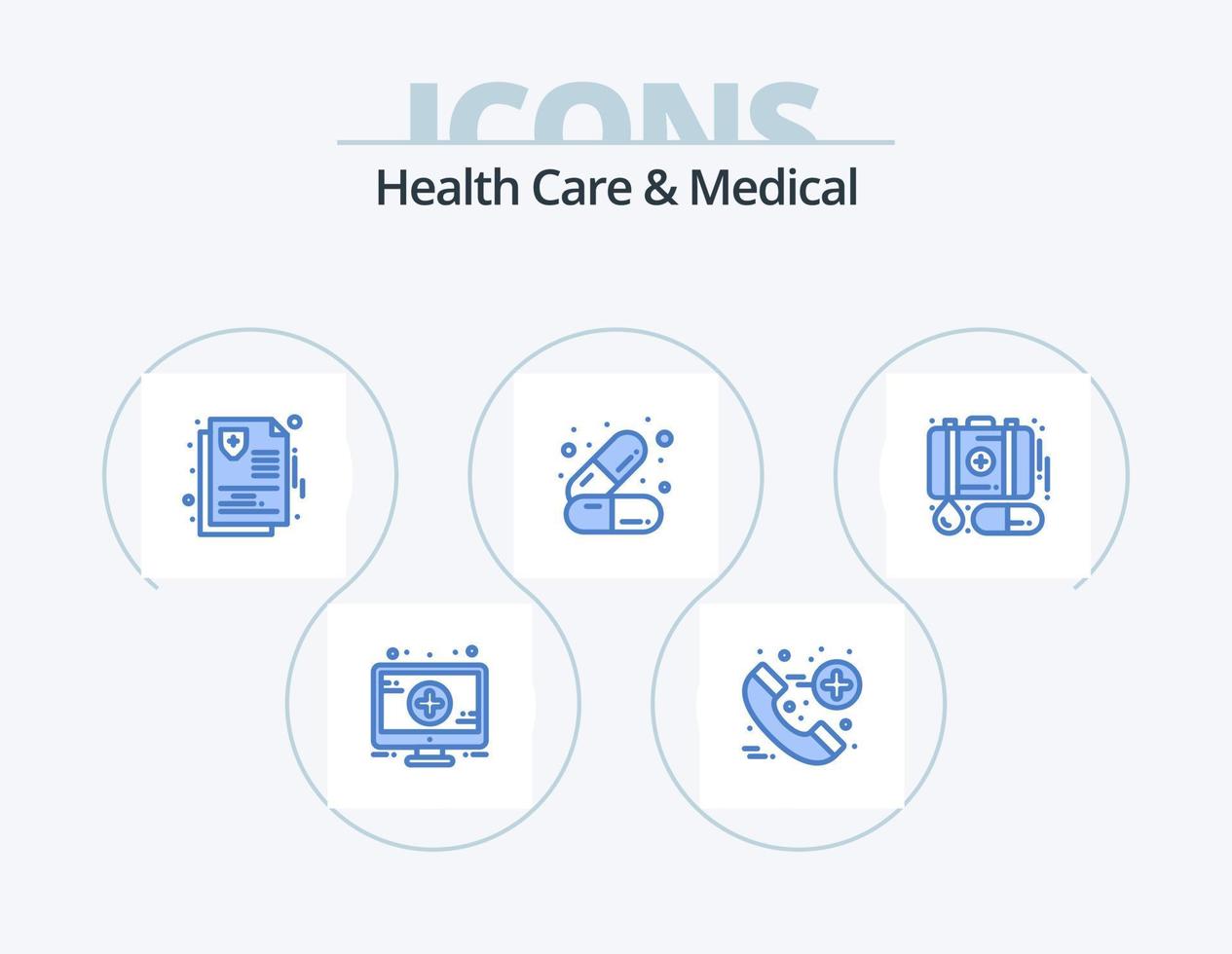 soins de santé et pack d'icônes bleu médical 5 conception d'icônes. médecine. urgence. assurance. cas. santé vecteur
