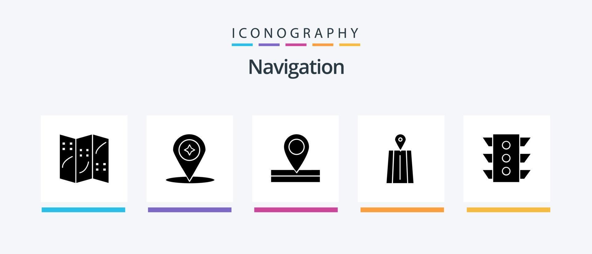 pack d'icônes de glyphe de navigation 5, y compris la règle. signal. emplacement. circulation. itinéraire. conception d'icônes créatives vecteur