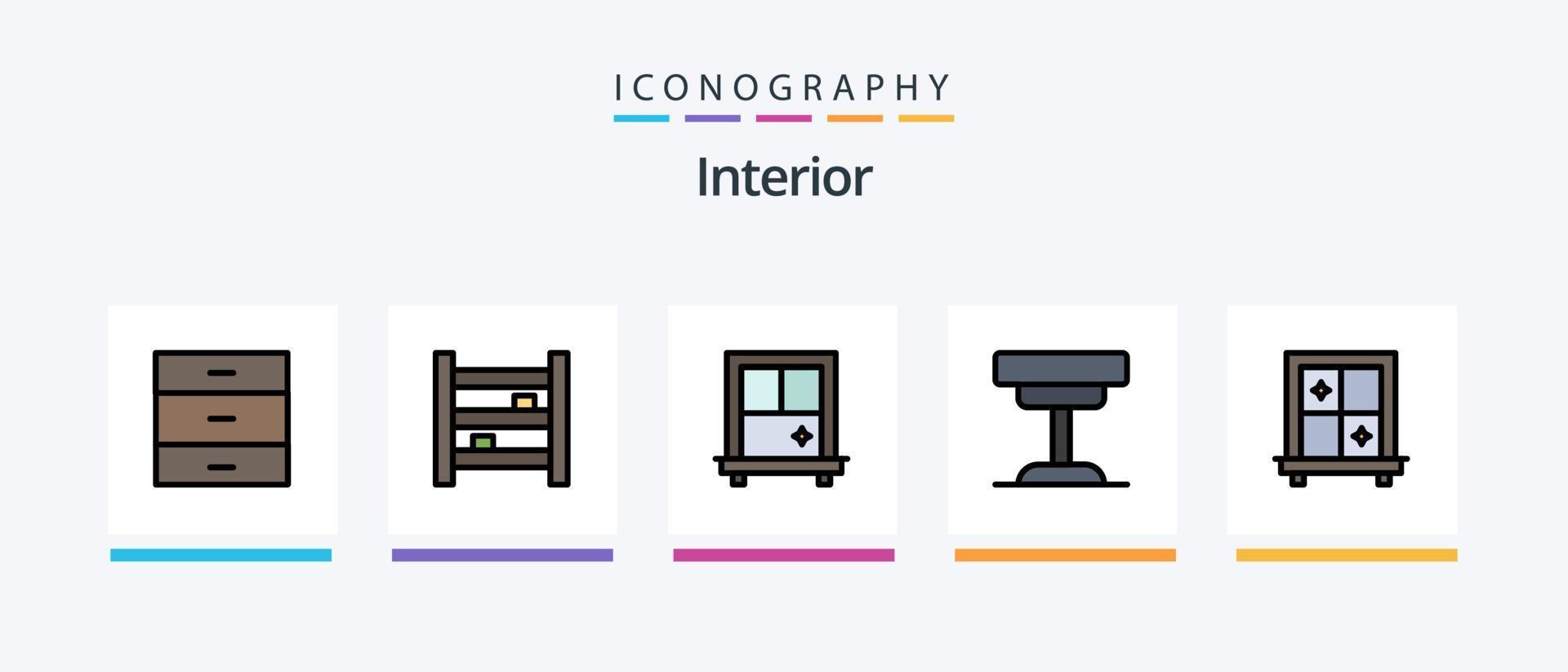 ligne intérieure remplie de 5 packs d'icônes comprenant. lit. meubles. intérieur. décorations. conception d'icônes créatives vecteur
