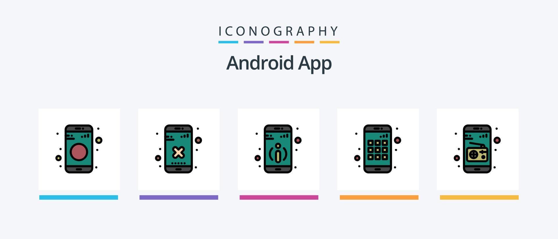 ligne d'application Android remplie de 5 packs d'icônes, y compris la sécurité. données. détail. application. croix. conception d'icônes créatives vecteur