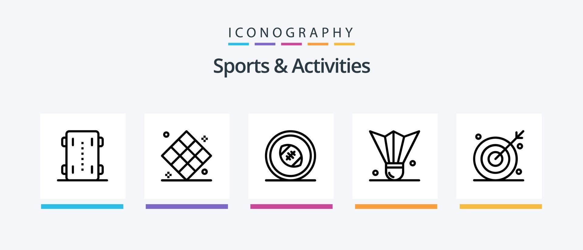 pack d'icônes de la ligne 5 de sports et d'activités, y compris le sport. champ. équipement de cricket. kayak. bateau. conception d'icônes créatives vecteur