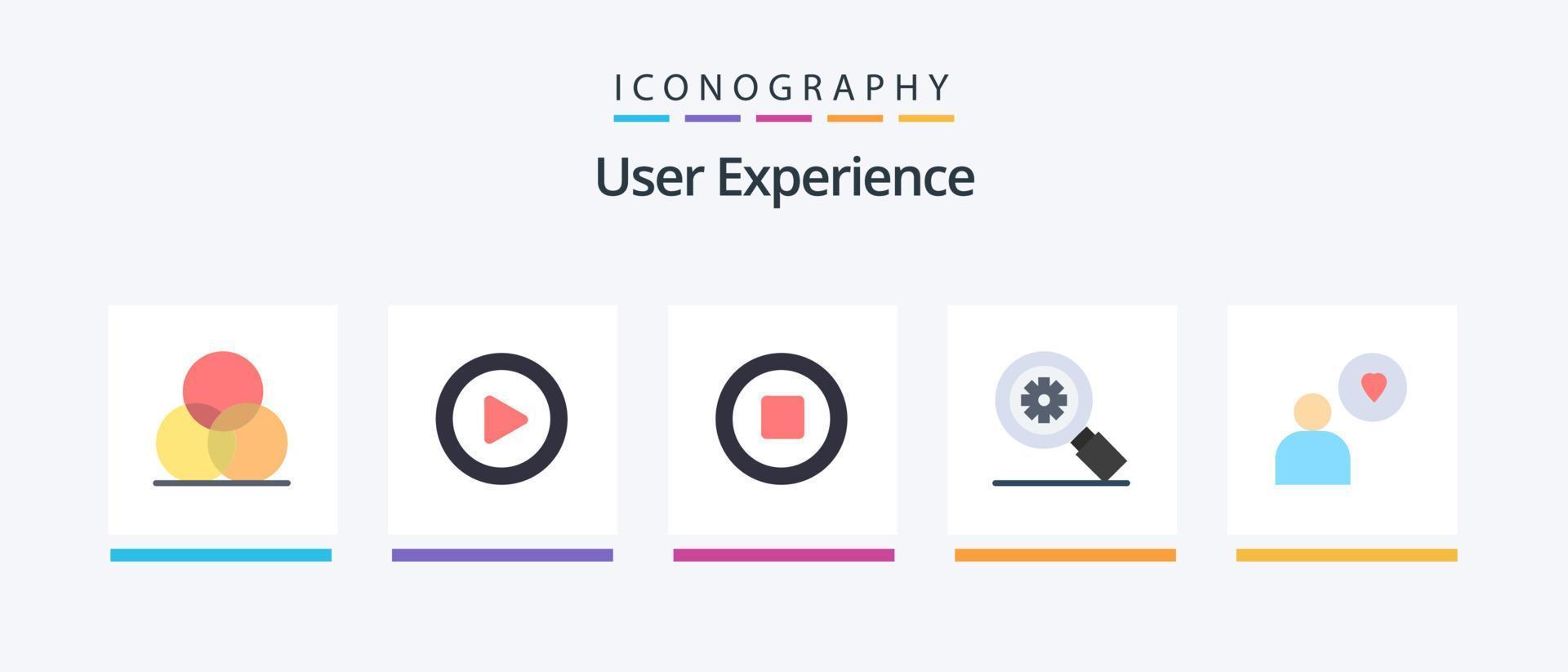 pack d'icônes plat 5 d'expérience utilisateur, y compris. aimer. multimédia. homme. engrenage. conception d'icônes créatives vecteur