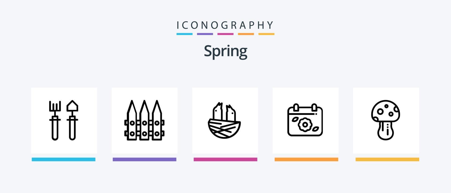 pack d'icônes spring line 5 comprenant une chaise. beauté. champignon. printemps. papillon. conception d'icônes créatives vecteur