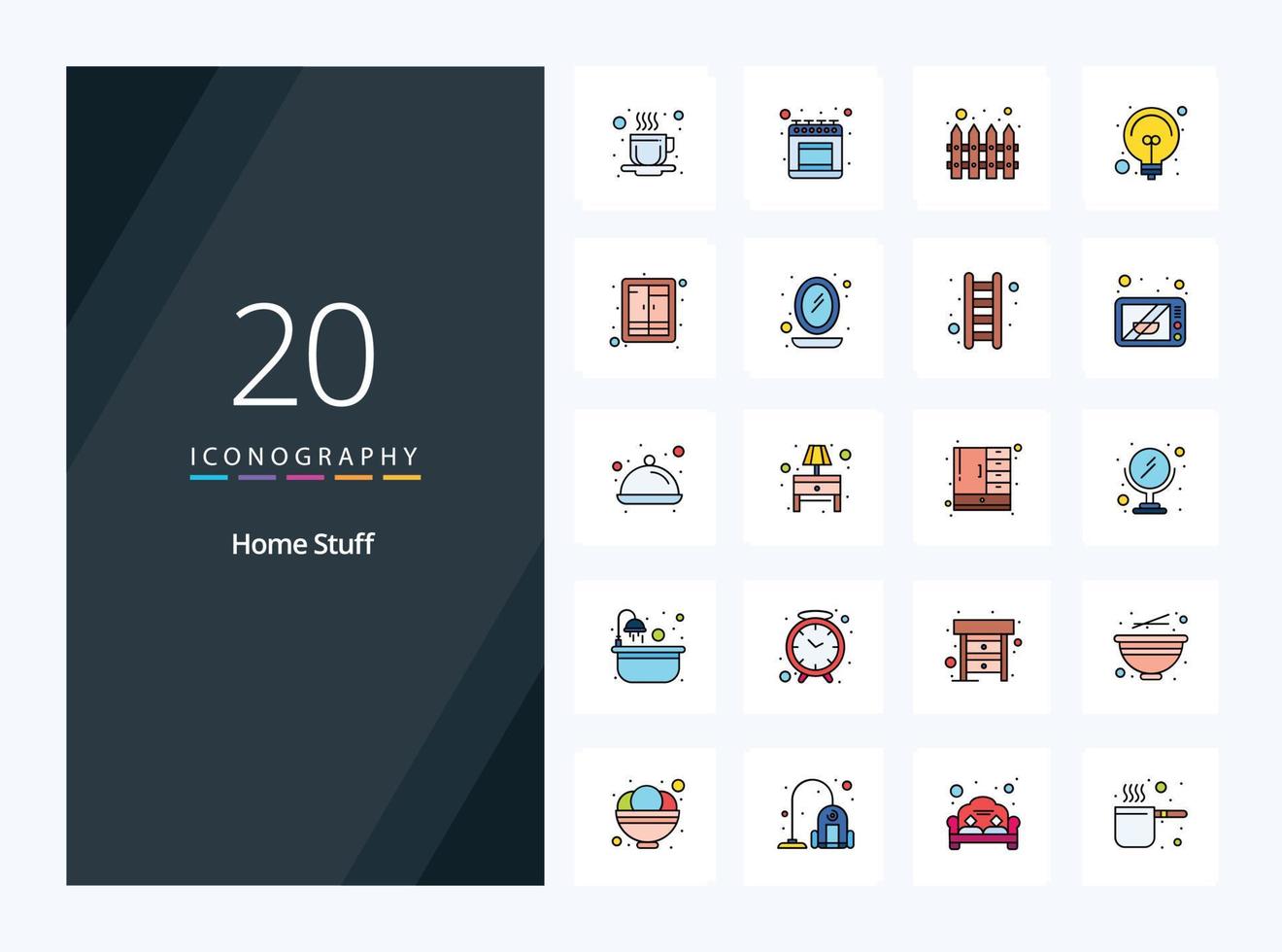 20 icône remplie de ligne de trucs à la maison pour la présentation vecteur