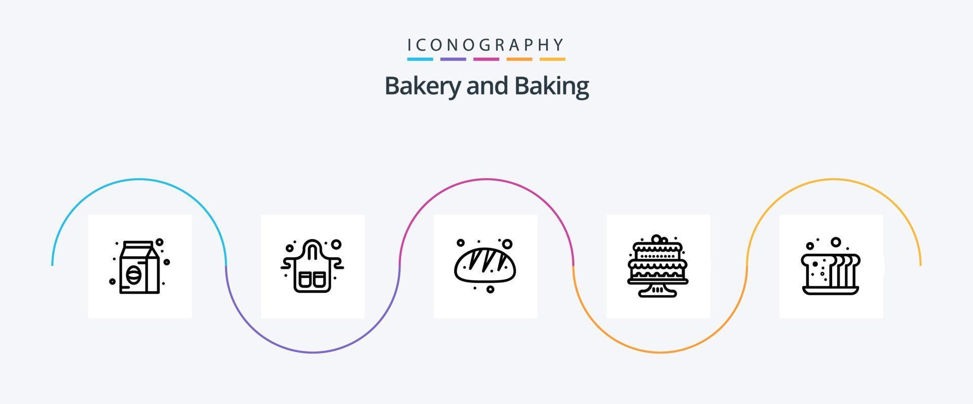 pack d'icônes de la ligne de cuisson 5, y compris la boulangerie. gâteau. restaurant. pâtisserie. nourriture vecteur