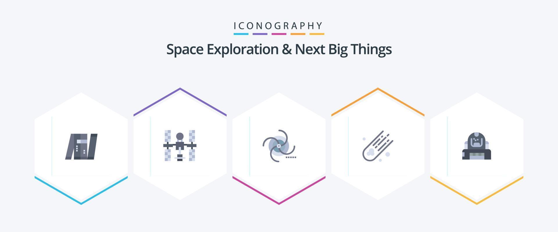 exploration de l'espace et prochaines grandes choses pack de 25 icônes plates, y compris l'espace. astéroïde. Satellite. gravitationnelle. champ vecteur