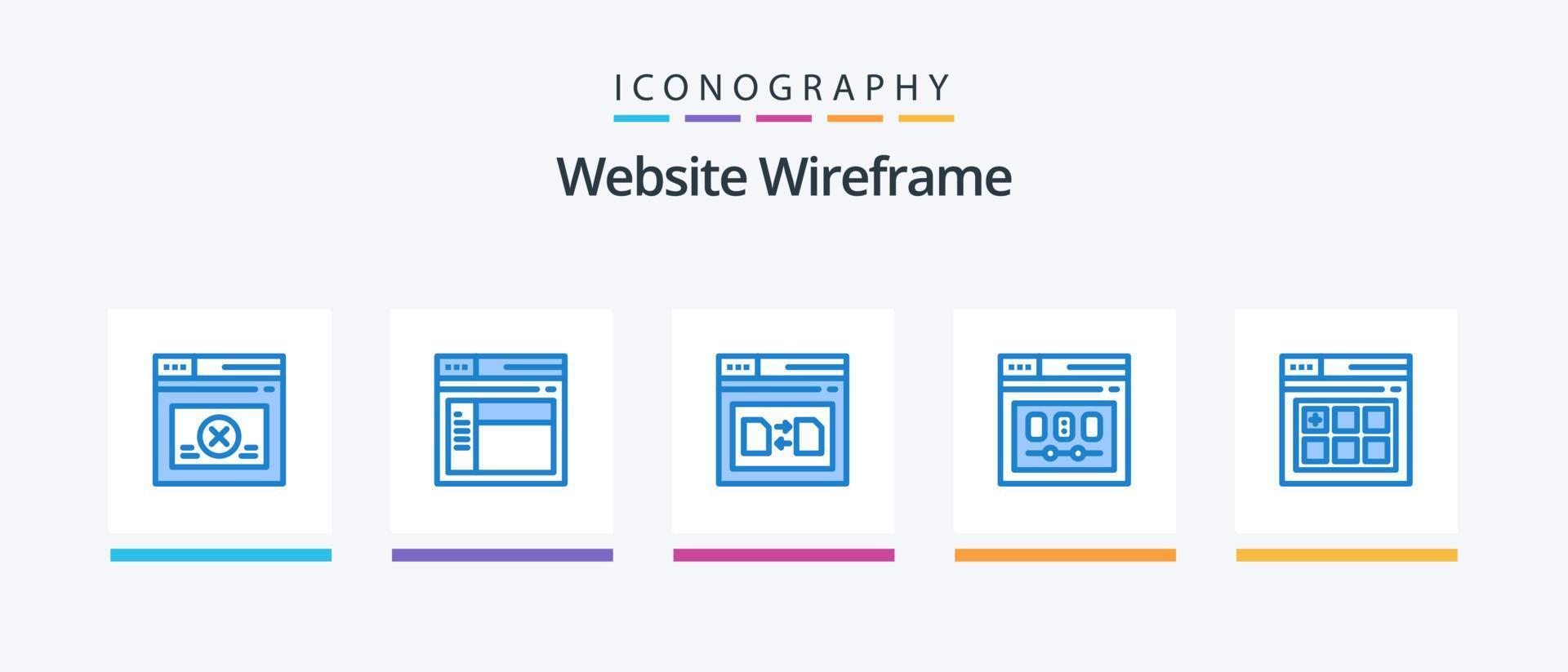 pack d'icônes bleu filaire de site Web 5 comprenant une page Web. modèle. page. page. partager. conception d'icônes créatives vecteur