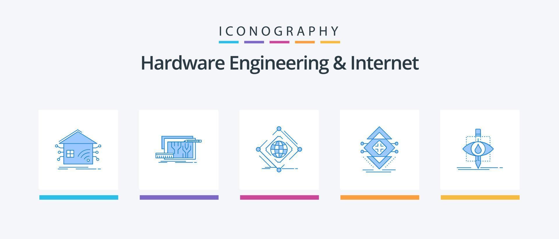 ingénierie matérielle et pack d'icônes Internet bleu 5, y compris l'infrastructure. l'informatique. conception. la toile. l'Internet. conception d'icônes créatives vecteur