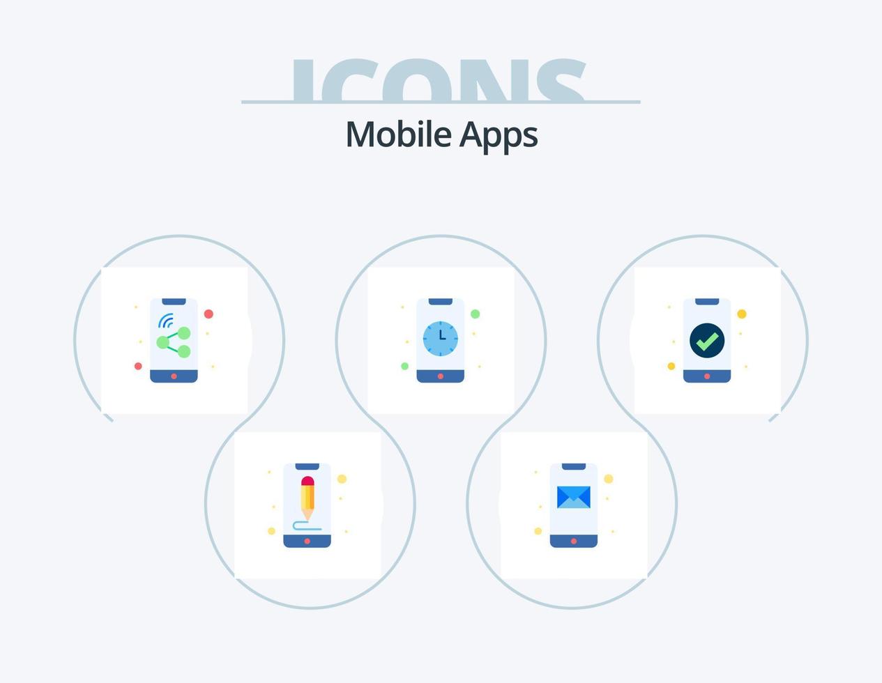 pack d'icônes plates d'applications mobiles 5 conception d'icônes. vérifier. interface. e-mail. interaction. alarme vecteur