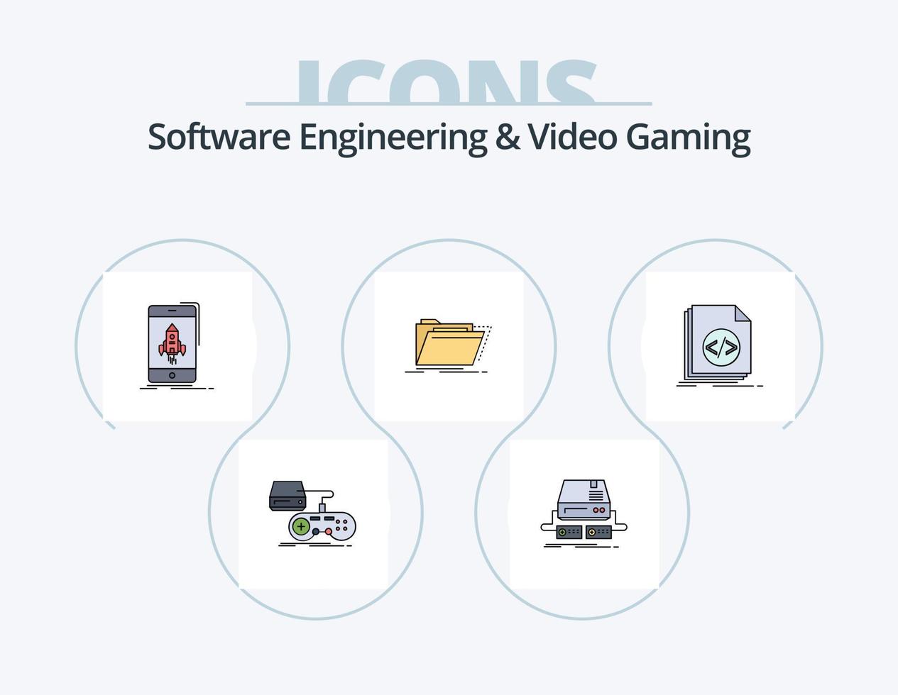 génie logiciel et ligne de jeu vidéo remplie d'icônes pack 5 conception d'icônes. connexion. vr. Commencez. virtuel. réalité vecteur