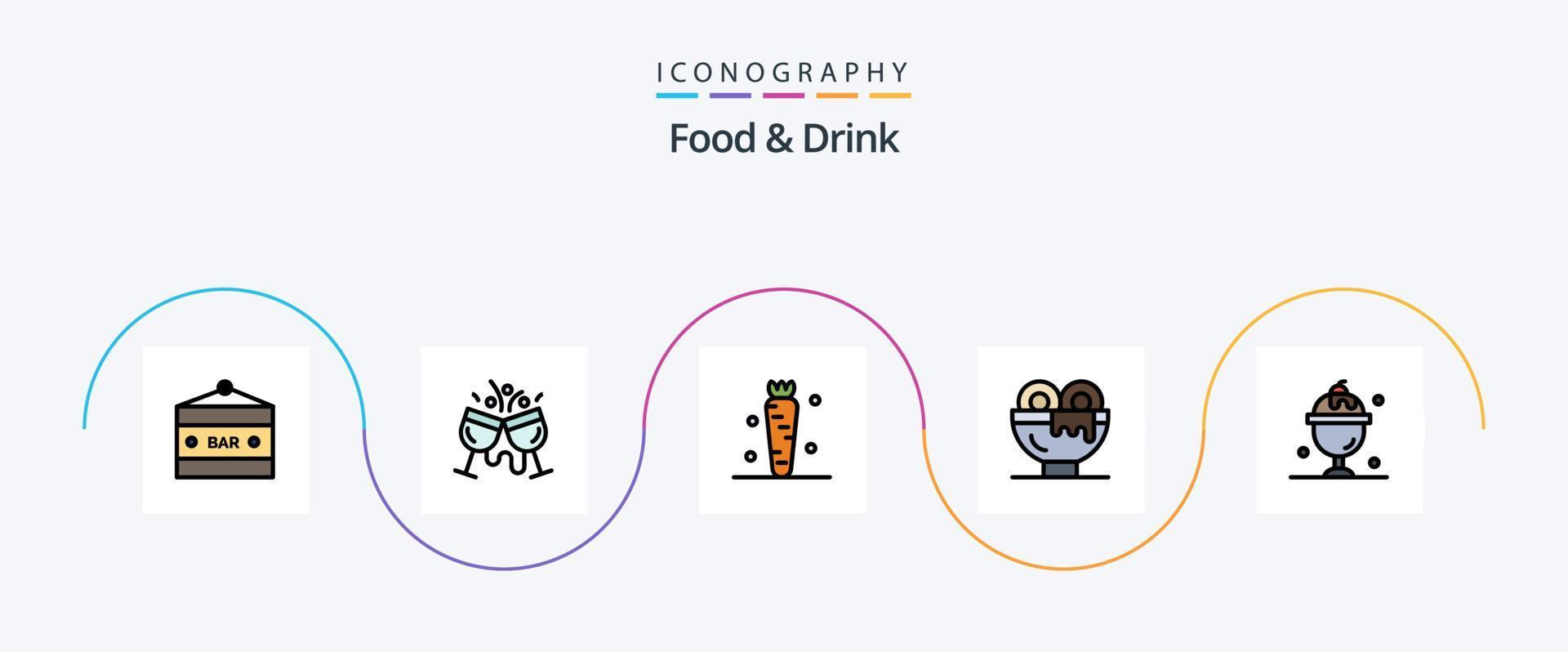 ligne de nourriture et de boisson remplie de 5 icônes plates, y compris la boisson. petit-déjeuner. boire. légume. nourriture vecteur