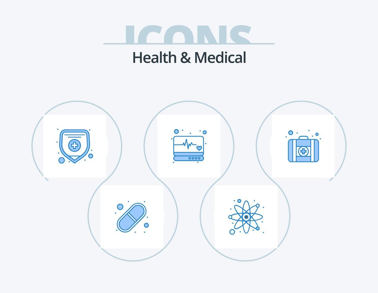 pack d'icônes bleu santé et médical 5 conception d'icônes. médecine. PREMIERS SECOURS. assurance santé. moniteur médical. médical vecteur