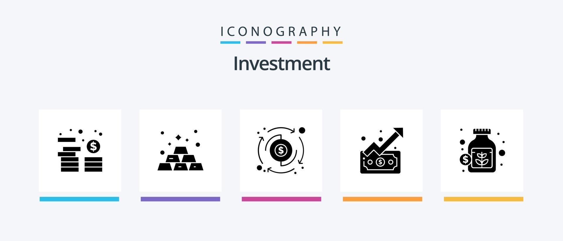 pack d'icônes de glyphe d'investissement 5 comprenant un pot. argent. dollar. en haut. graphique. conception d'icônes créatives vecteur