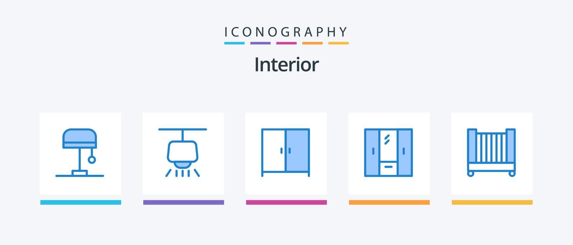 pack d'icônes bleu intérieur 5 comprenant. enfant. garde-robe. lit. intérieur. conception d'icônes créatives vecteur