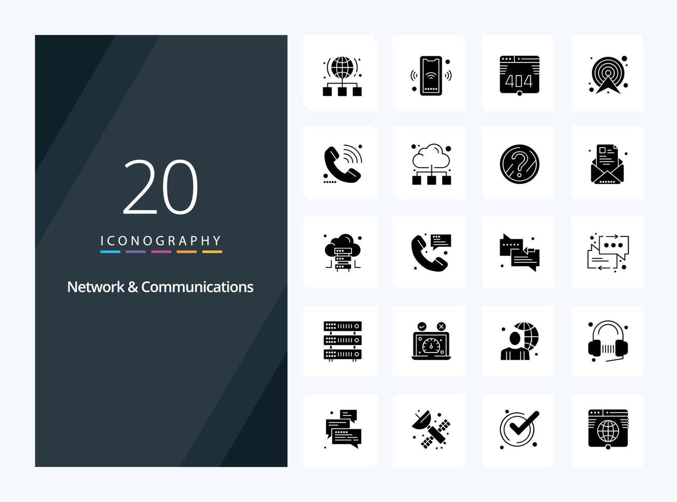 20 icône de glyphe solide de réseau et de communications pour la présentation vecteur