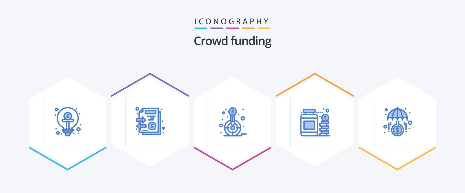 crowdfunding 25 pack d'icônes bleues comprenant des économies. pot. argent. monnaie. but vecteur