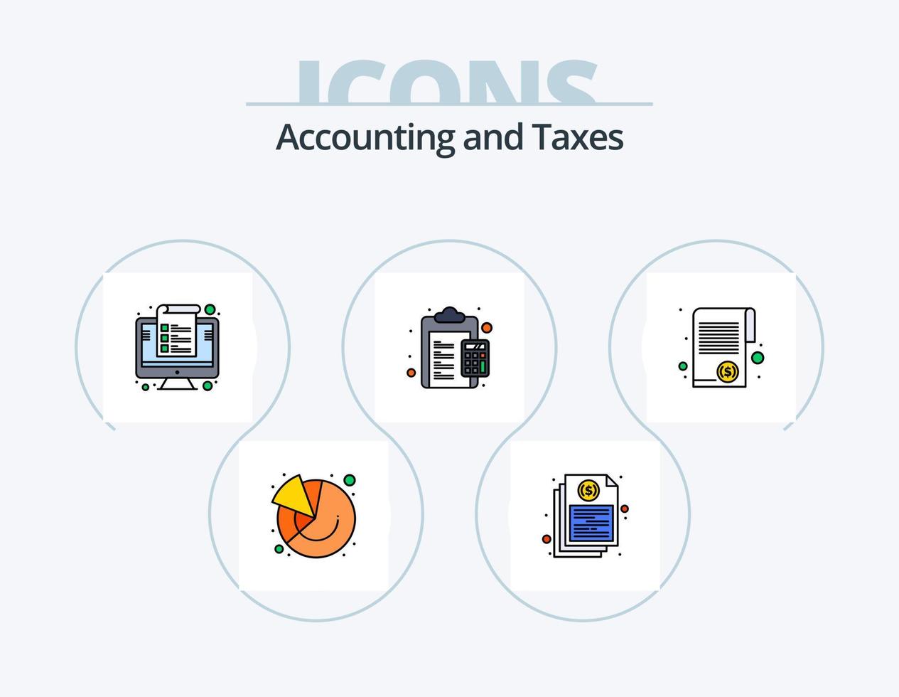 pack d'icônes remplies de ligne de taxes 5 conception d'icônes. finance. papier. impôts. gestion vecteur