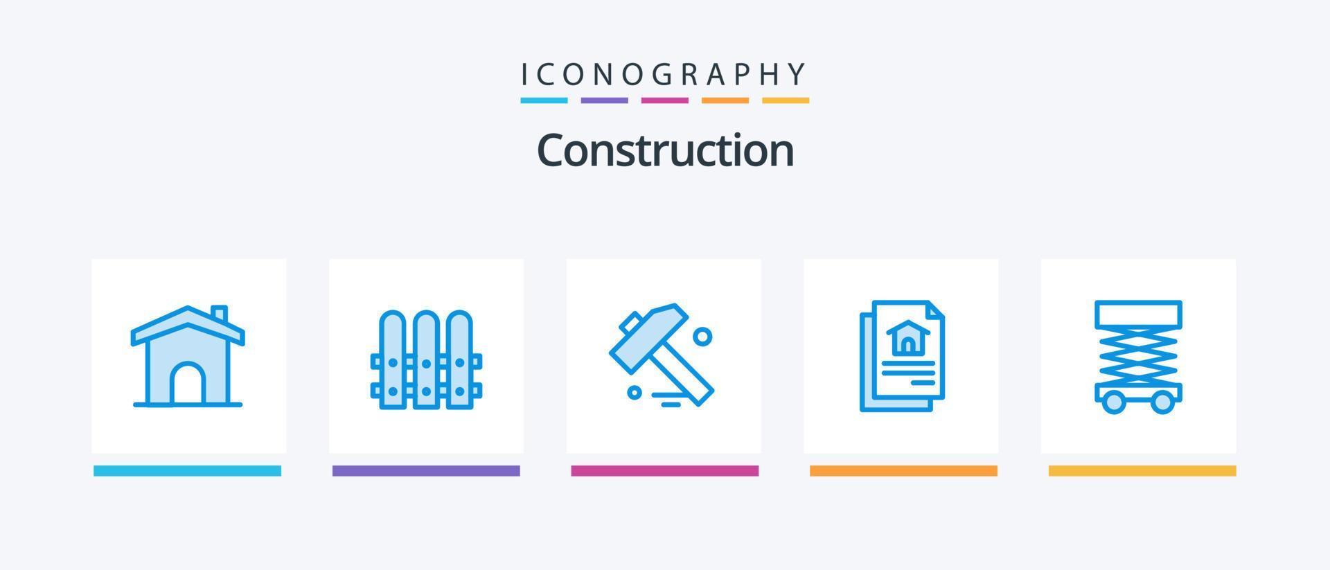 pack d'icônes bleu construction 5 comprenant. échafaudage. marteau. développer. loger. conception d'icônes créatives vecteur