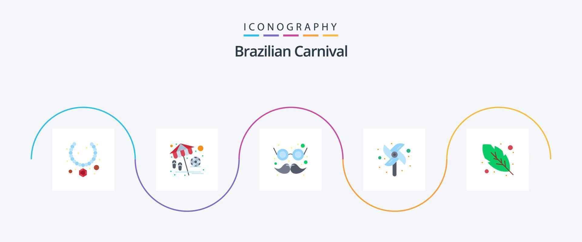 pack d'icônes plat 5 carnaval brésilien comprenant la plume de quinn. calligraphie. lunettes. ventilateur. jouet vecteur