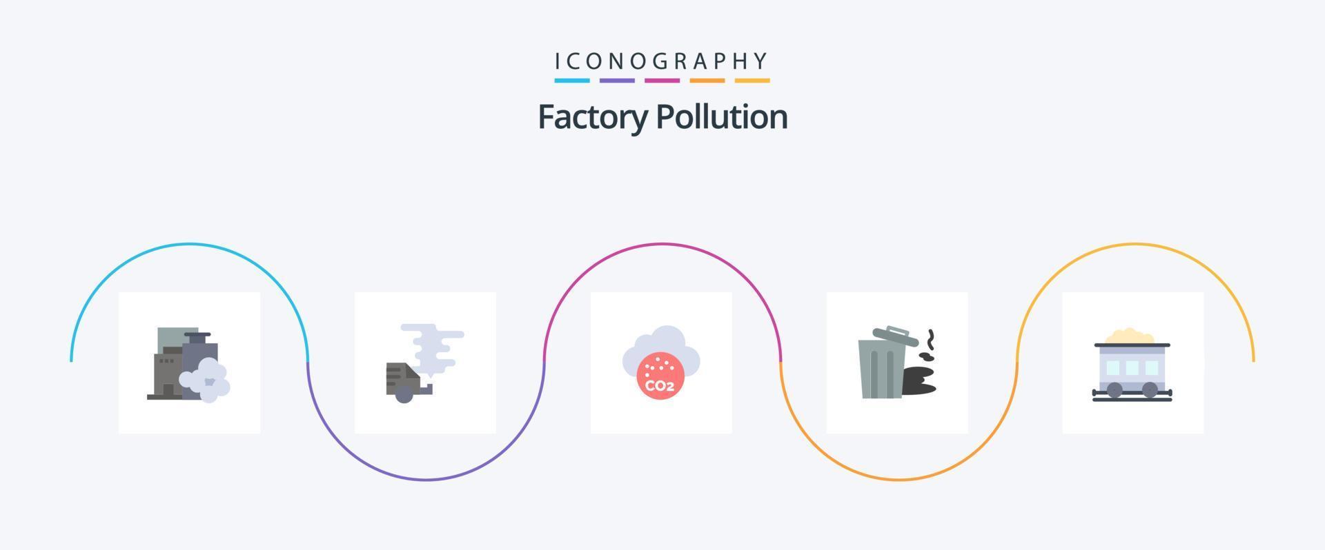 pack d'icônes plat 5 de pollution d'usine, y compris le train. poubelle. pollution. pollution. environnement vecteur