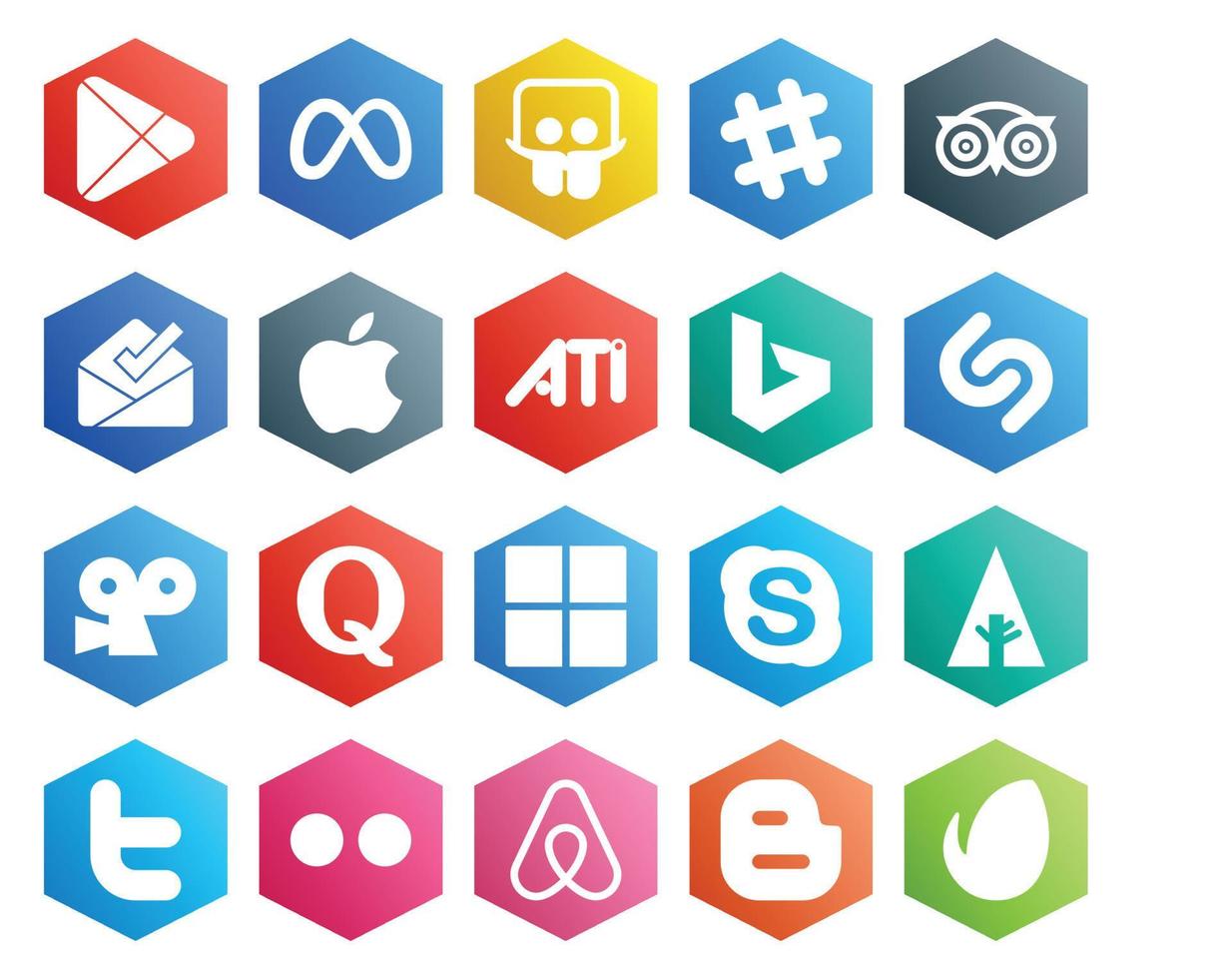 pack de 20 icônes de médias sociaux, y compris microsoft quora travel viddler bing vecteur