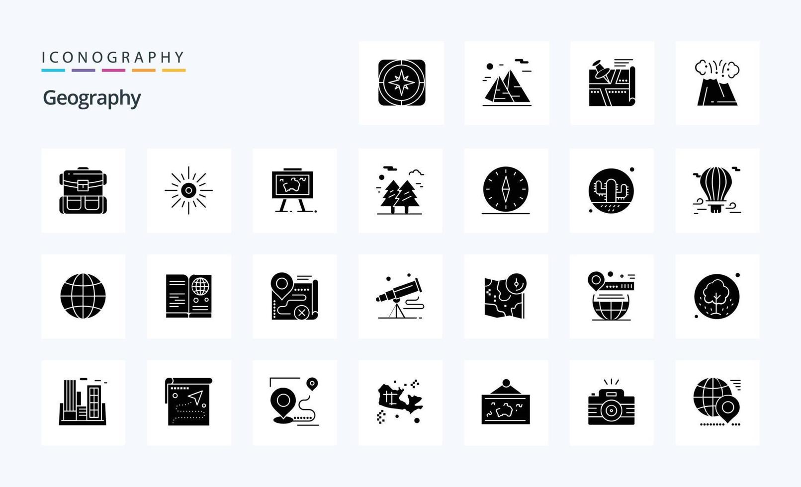 pack d'icônes de glyphe solide de 25 géographies vecteur