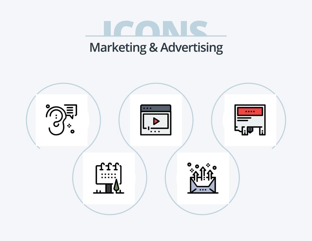 pack d'icônes remplies de ligne de marketing et de publicité 5 conception d'icônes. commercialisation. flèche. affiche. réalisation. développer vecteur