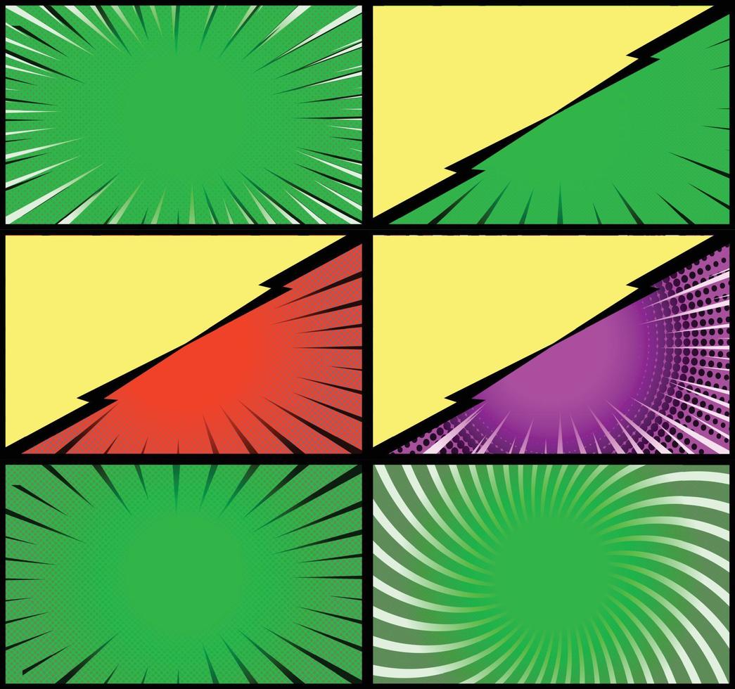 fond de cadres colorés de bande dessinée avec des rayons de demi-teintes effets radiaux et pointillés style pop art vecteur