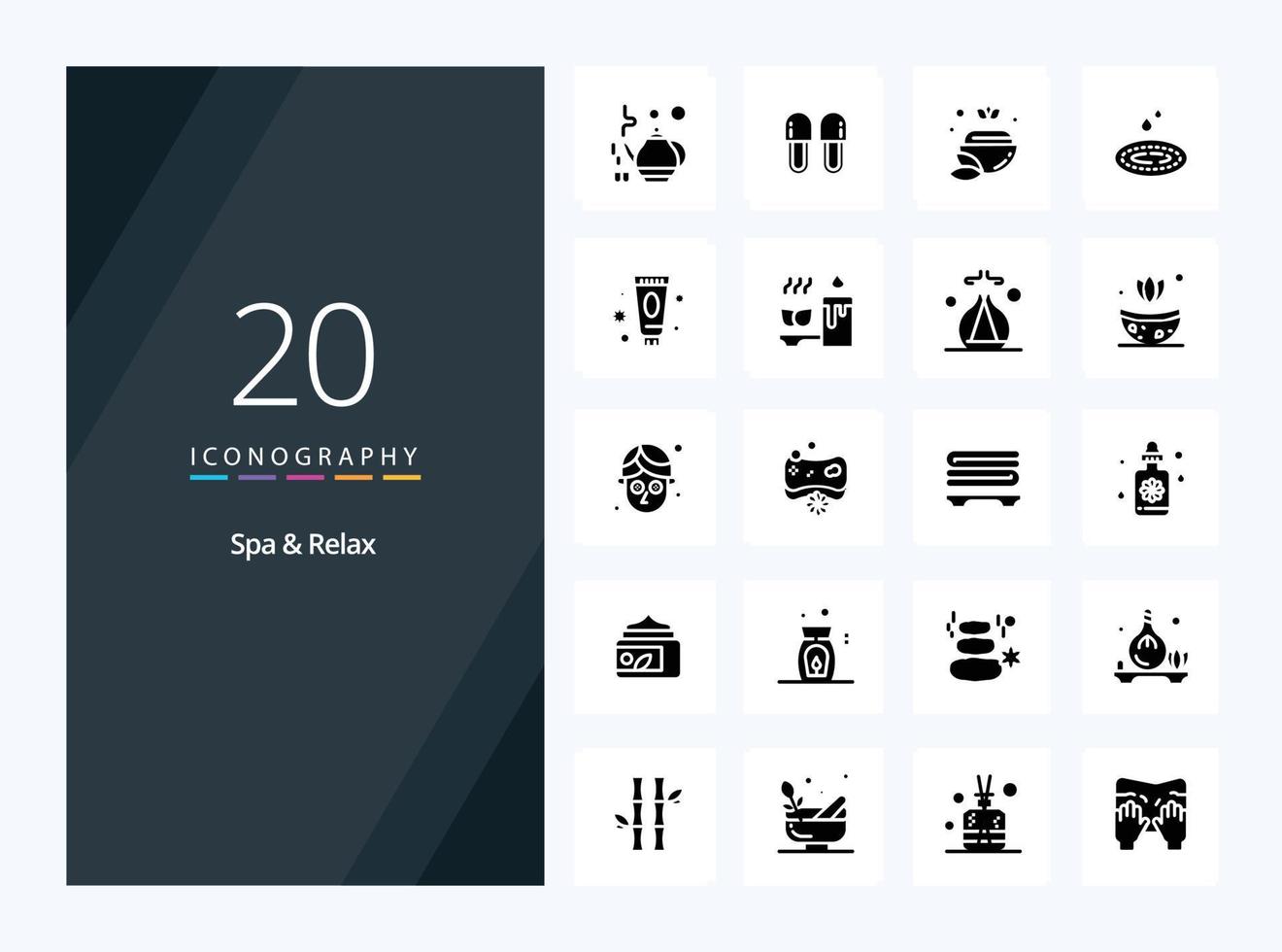 20 icône de glyphe solide spa et détente pour la présentation vecteur