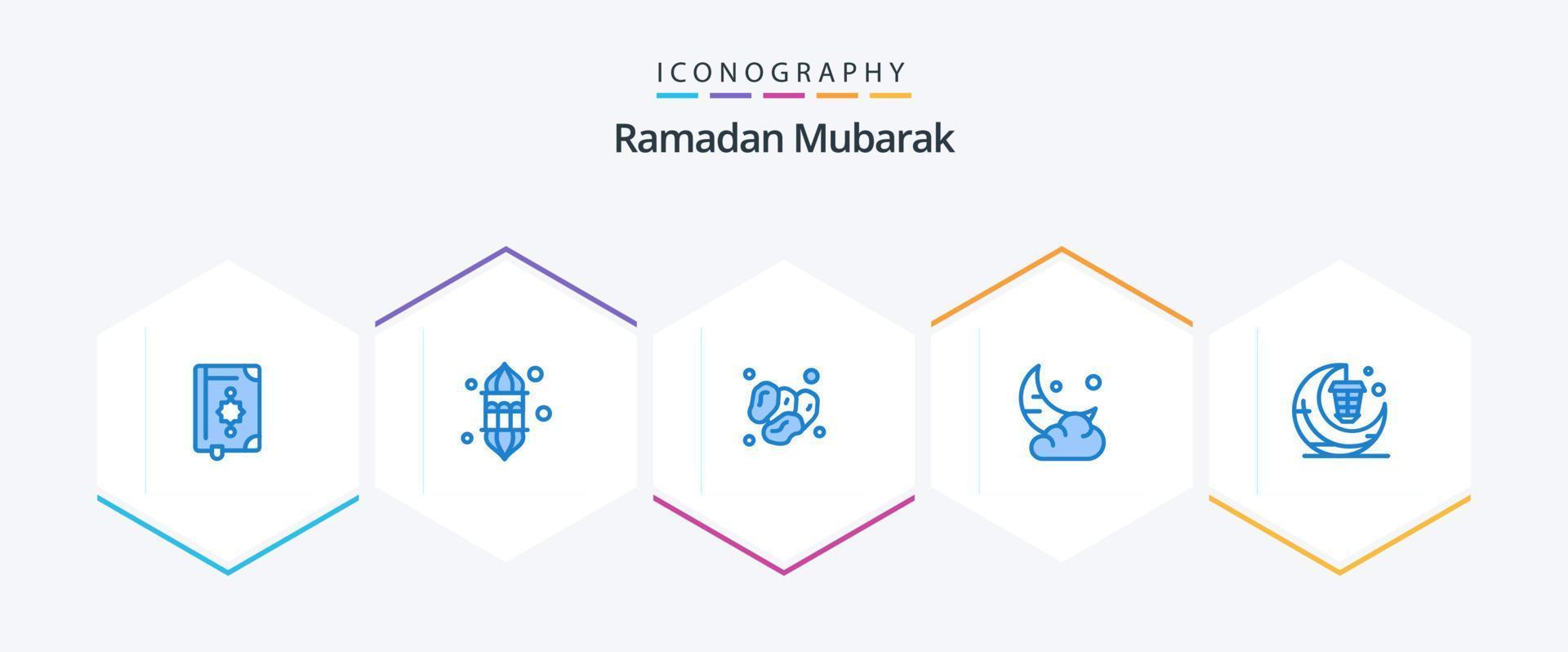 pack d'icônes bleu ramadan 25, y compris le ramadan. lune. lampe. nourriture. Islam vecteur