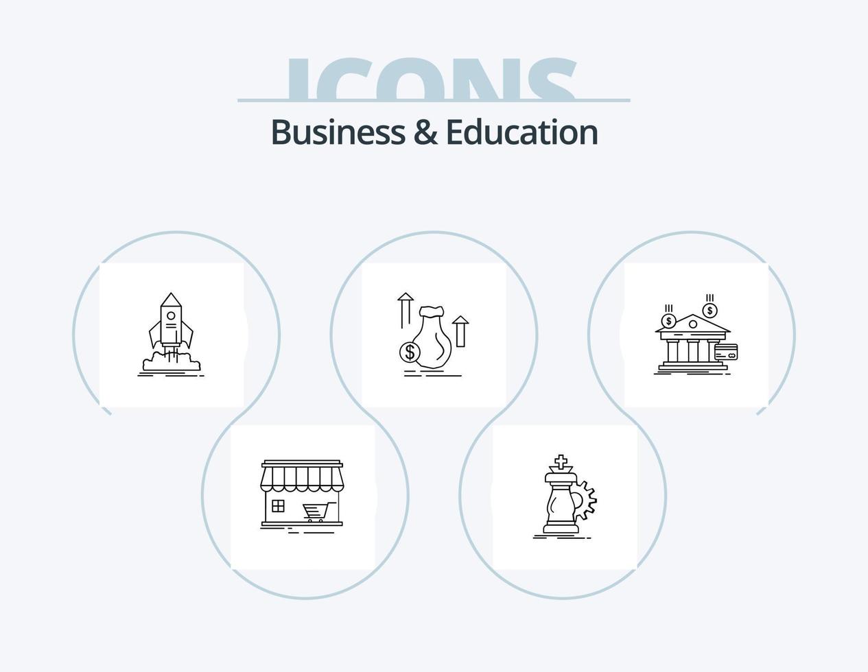 pack d'icônes de ligne d'affaires et d'éducation 5 conception d'icônes. marché. boutique. le piratage. croissance. budget vecteur