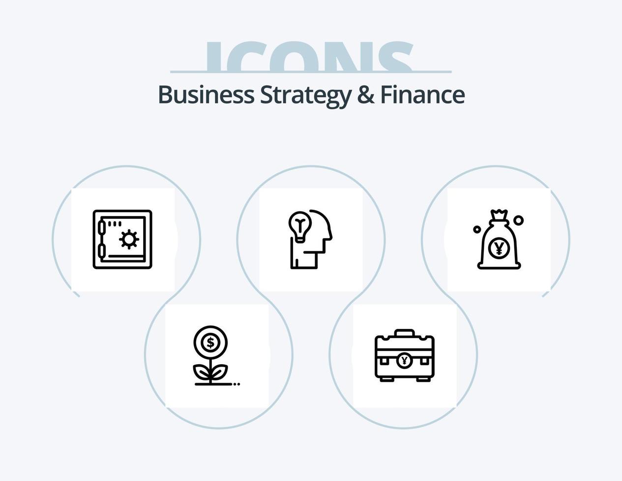 stratégie d'entreprise et pack d'icônes de ligne financière 5 conception d'icônes. document. argent. argent. déposer. sûr vecteur