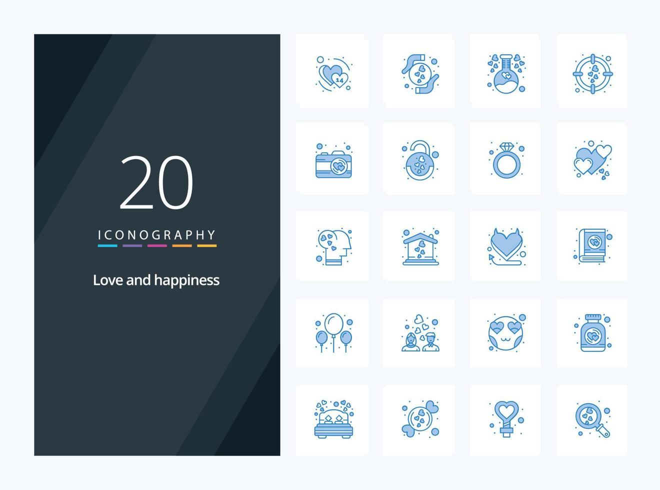 20 icône de couleur bleue d'amour pour la présentation vecteur