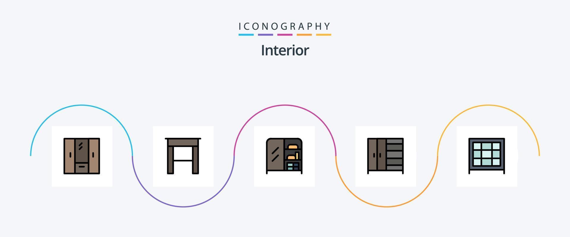 pack d'icônes plat 5 rempli de lignes intérieures comprenant. meubles. armoire vecteur