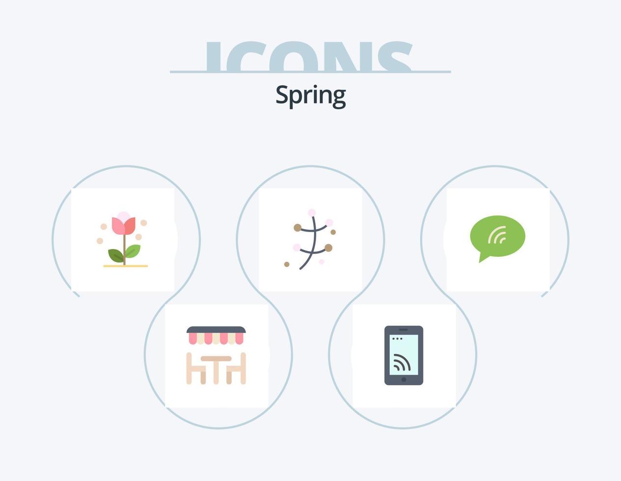 pack d'icônes plates de printemps 5 conception d'icônes. message. usine. flore. feuille. printemps vecteur