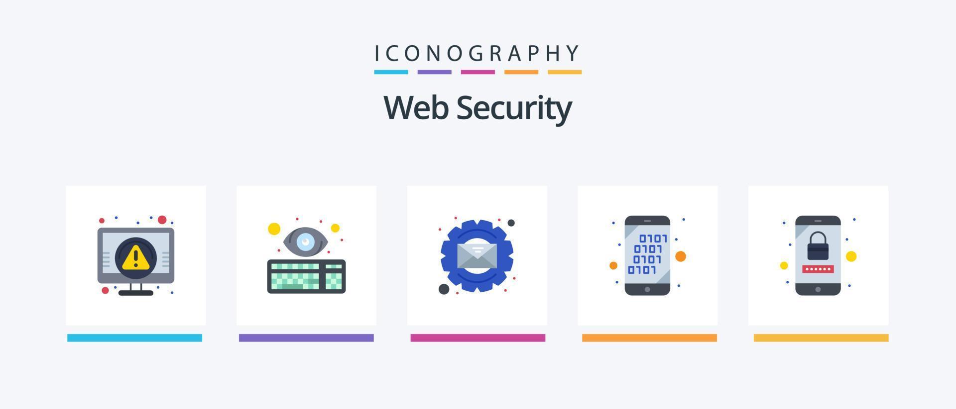 pack d'icônes plat 5 de sécurité Web, y compris la recherche. code. clavier. binaire. optimisation. conception d'icônes créatives vecteur