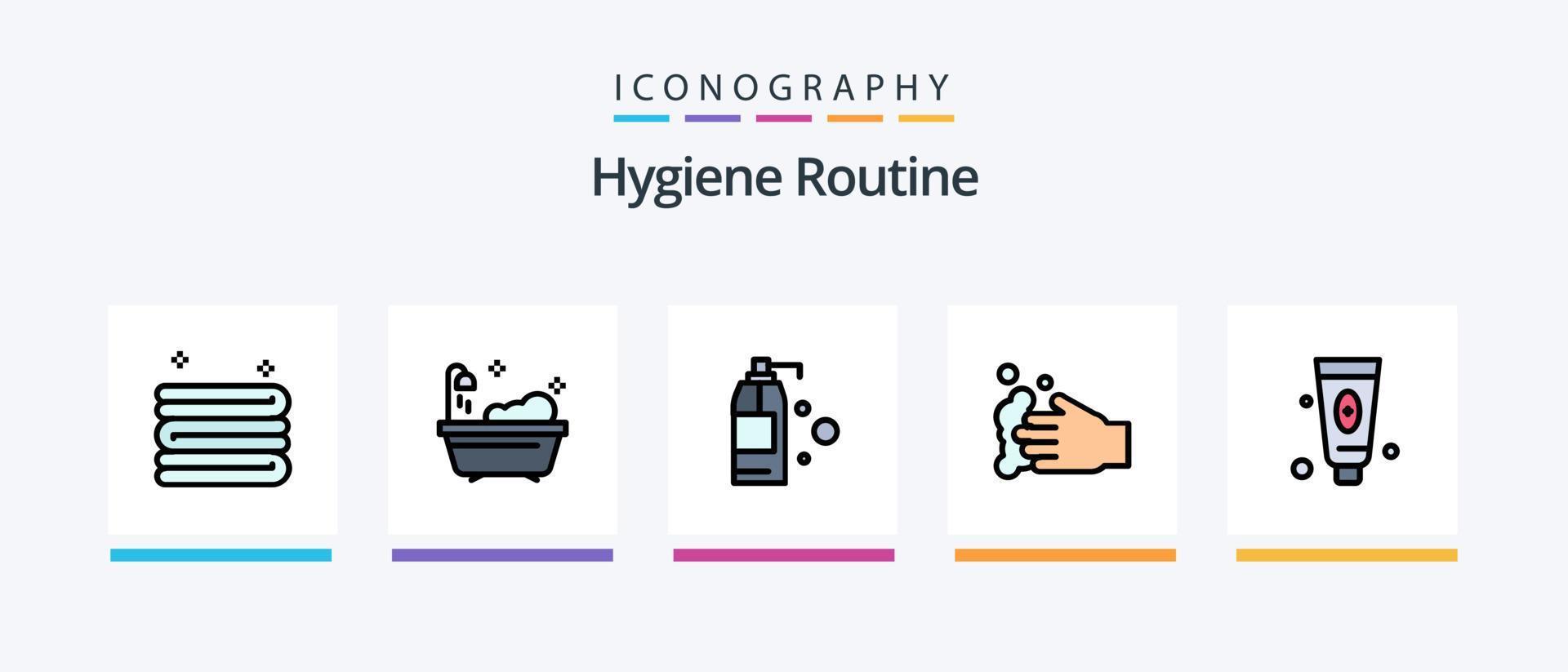ligne de routine d'hygiène remplie de 5 icônes, y compris le nettoyage. bassin. beauté. serviette. faire le ménage. conception d'icônes créatives vecteur