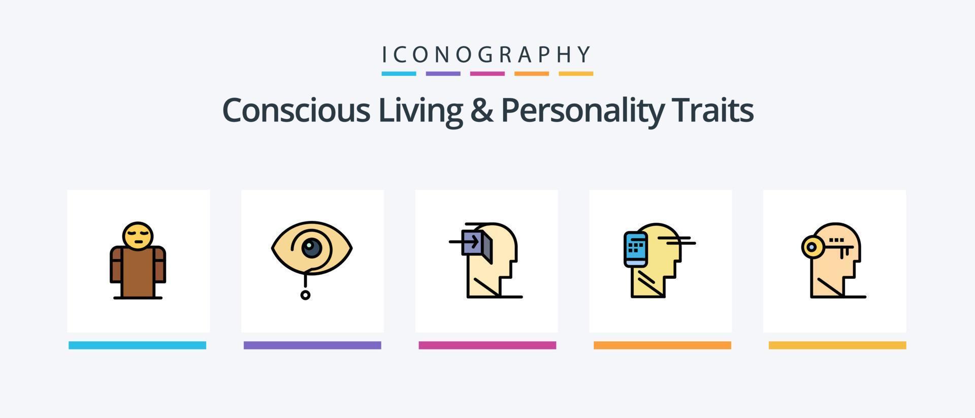 ligne de traits de vie et de personnalité consciente remplie de 5 icônes, y compris l'homme. humain. personnes. personne. humain. conception d'icônes créatives vecteur