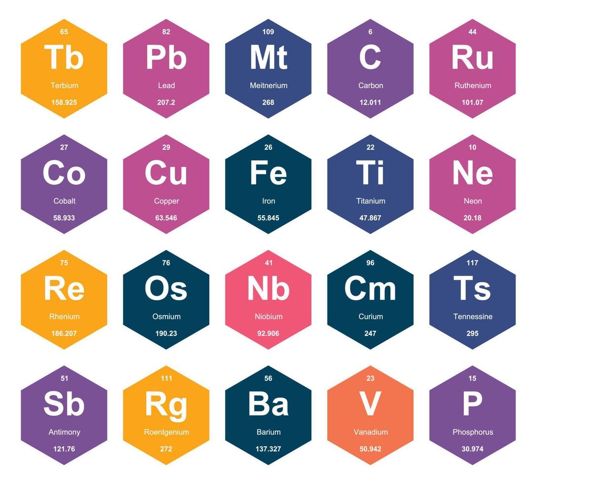 20 tableau préodique de la conception du pack d'icônes d'éléments vecteur