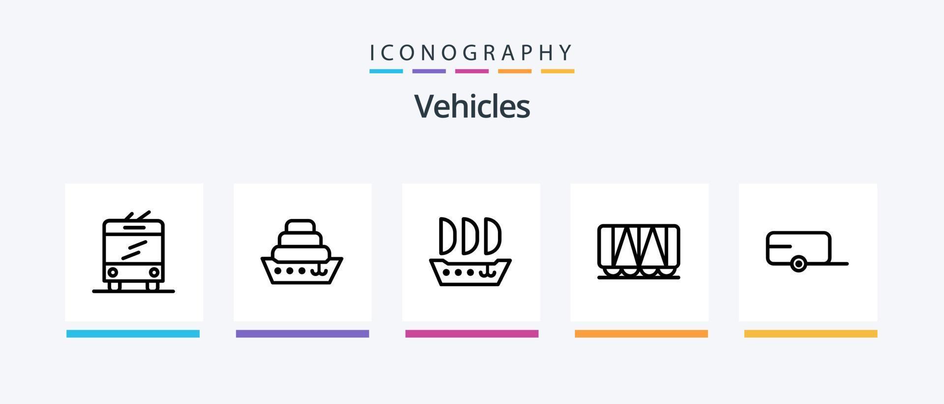 pack d'icônes de la ligne 5 des véhicules, y compris le skiff. naviguer. signe. navire. bateau à vapeur. conception d'icônes créatives vecteur