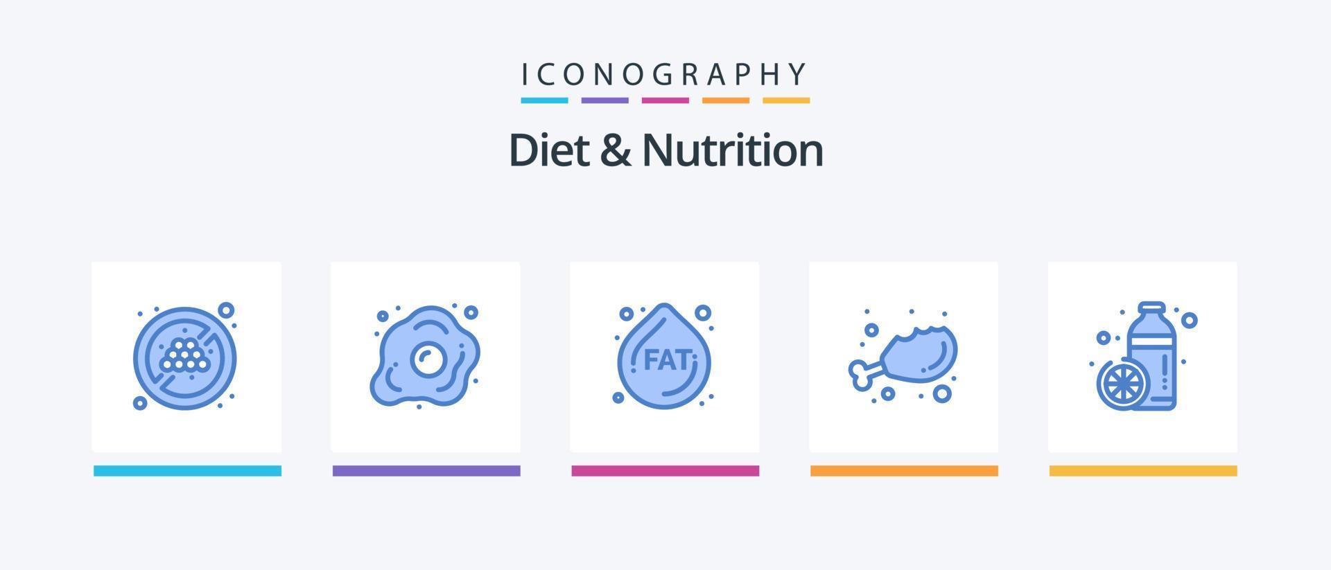 régime et nutrition pack d'icônes bleues 5, y compris en bonne santé. bouteille. graisse. frais. régime. conception d'icônes créatives vecteur