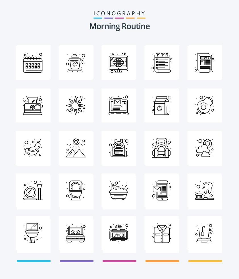 routine créative du matin 25 pack d'icônes de contour telles que les nouvelles. souhait. chaud. calendrier. la télé vecteur
