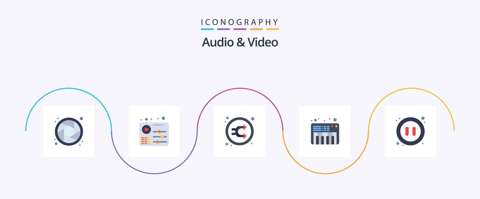 pack d'icônes audio et vidéo plat 5, y compris la pause. l'audio. mélanger. son. musique vecteur