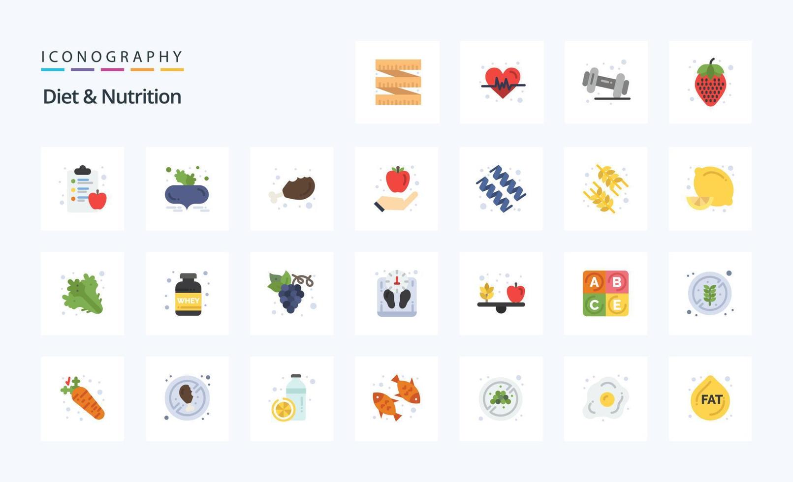 25 pack d'icônes de couleur plate de régime et de nutrition vecteur